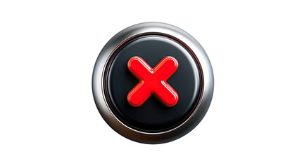 Fototapeta premium Red X Button: A close-up shot of a modern, sleek button with a red X symbol in the center, hinting at denial, deletion, or a stop command.