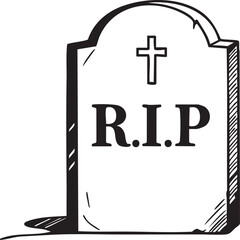 Obraz premium Black and white of a tombstone with R I P and cross gravestone
