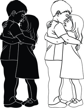 Emotional embrace between two individuals of different genders and skin tones