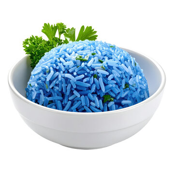 Flavorful nasi kerabu with coconut serunding and budu sauce, professionally prepared and isolated on white background for publications