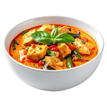 Delicious panang curry, a classic thai dish with a distinctive peanut flavor, isolated on white background for culinary and editorial content