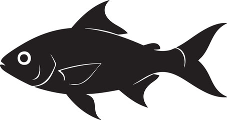 Obraz premium Black fish with white details swimming left fish swimming left cartoon fish simple monochrome