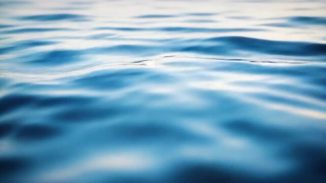 Blue water ripples undulate, light reflecting, creating abstract patterns. Soft focus. Serene atmosphere