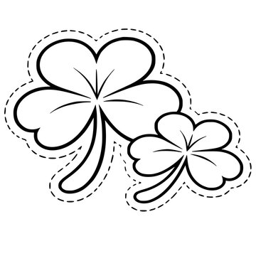 Black and white line art shamrock clover with dashed cutting outline. Simple bold outline design perfect for St. Patrick&rsquo;s Day coloring pages, printable craft templates, classroom cut-and-paste activi