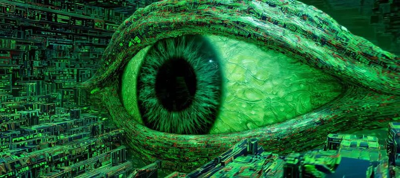 Giant eye monster. Devil satanic cult symbol. Generative video AI technology.