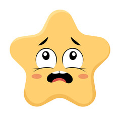 Cute Cartoon Star Character with Worried Face Illustration Isolated on White Background