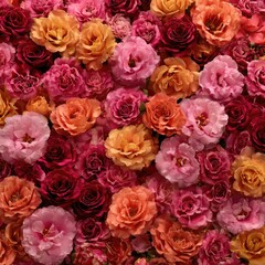 Fototapeta premium Colorful Floral Arrangement of Pink Orange and Red Roses with Green Leaves for Decorative Use