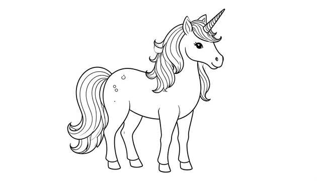 Black and white illustration of a fantastical creature with a single horn. This majestic animal stands facing right, outlined against a blank background