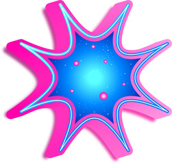 Colorful Cartoon 3D Burst Explosion Shape with Starry Galaxy, glowing neon laser effect
