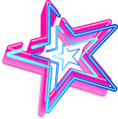 Star 3D neon pink and blue light line glowing neon laser effect