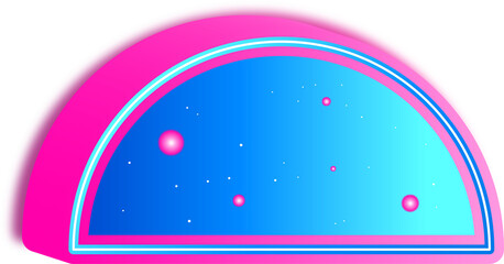 Glossy Colorful Half Circle Gradient Background with Spheres and Star Elements
