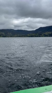 Sailing on the beautiful La Cocha Lagoon in Pasto, Colombia. El Encano, Nari&ntilde;o