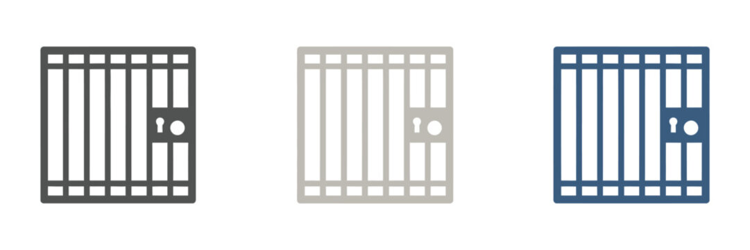 Jail Icon Symbol Collection, isolated on white background, minimal flat jail bars icon, prison and confinement vector, security and detention representation, solid black outline illustration.
