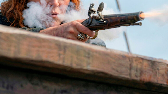 Anne Bonny and Mary Read on the pirate ship