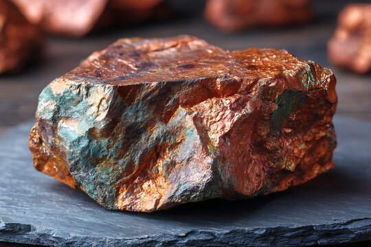 Raw copper ore rock displaying metallic shine