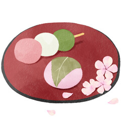 水彩風の三色団子と桜餅｜春の和菓子・花見・道明寺・ひな祭り