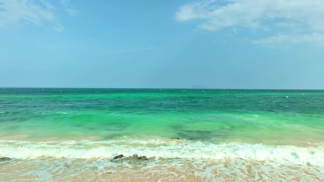 Nature clear sky and summer sea water for summer vacation concept.with sunlight of beautiful clouds blue sky with white altocumulus clouds.with	

