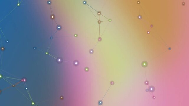 A vibrant spiral motion graphic with particles on a gradient background viewed from a straight-on perspective
