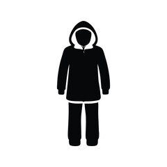 Woman wearing a parka and hood, standing in a cold weather, silhouette vector illustration, layered winter outfit silhouette vector illustration © MstHumaira