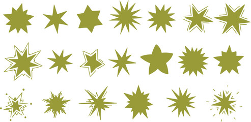 The image shows a collection of twenty-one green Taraburst shapes against a clean white background. The vibrant green color of the Taraburst stands out clearly against the white background, creating a © Meshkat