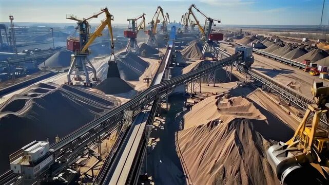 Heavy material transfer, Ore and aggregate loading station, Facility for bulk commodity shipping and processing, Material terminals designed specifically for ships and conveyor systems