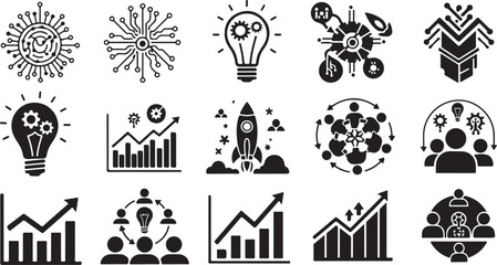 Fototapeta premium Business strategy and innovation concept icons in black and white