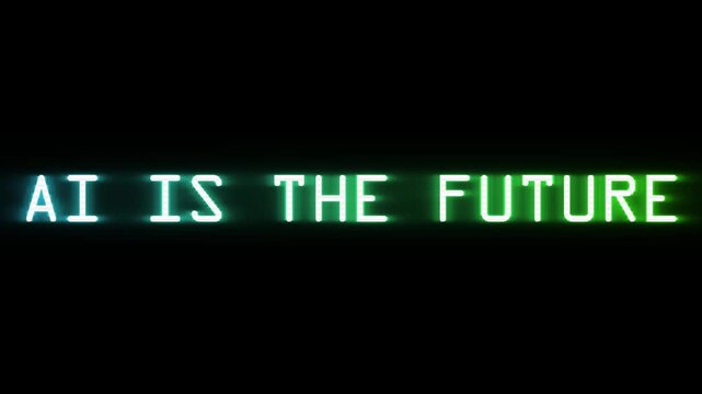 Glowing digital text displaying the bold message artificial intelligence is the future in vibrant neon shades against a dark background symbolizing technological evolution.