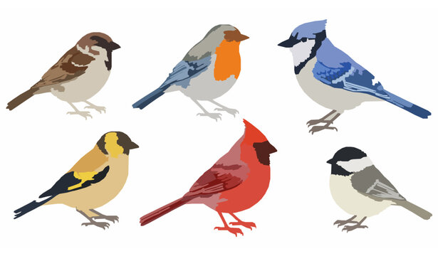 Watercolor Garden Birds Collection Realistic Hand Painted Bird Set Isolated on White