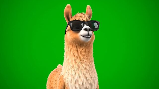 Cool llama or alpaca wearing sunglasses green screen