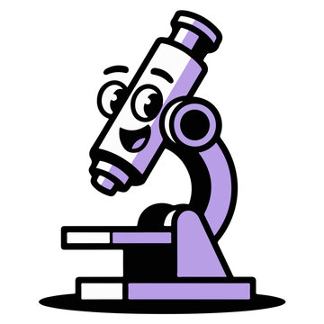 A cartoon illustration of a smiling microscope