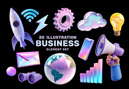 Colorful 3D Business Element Design Set