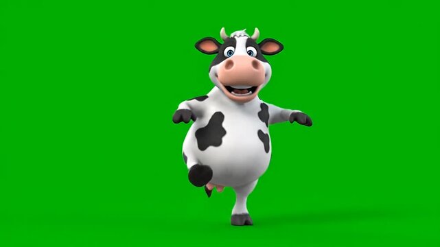 Funny cow dancing and moving green screen