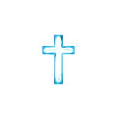 Obraz premium Glowing Blue Neon Christian Cross Symbol