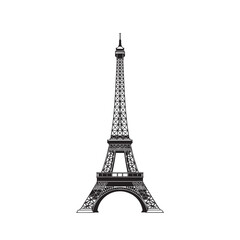 Illustration of the Eiffel Tower silhouette in a clear black-and-white design, highlighting architectural detail and iconic Parisian landmark quality.