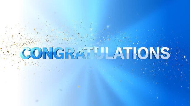 Congratulations typography with gold dust blends perfectly into the text on a bright white and blue background