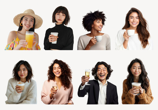 Diverse People Enjoying Beverages Element Design Set