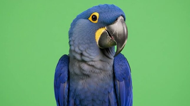 Vibrant Blue Parrot Perches Alert on Green Screen