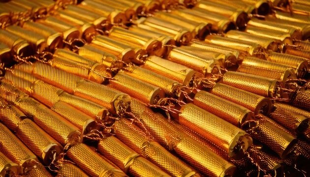 Rows of Golden Wrapped Chocolate Candies in a Pile.
