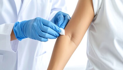 Fototapeta premium Healthcare Worker Preparing Patient Arm for Injection
