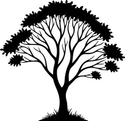 Obraz premium lone tree with gently curved branches and base grass Vector Art