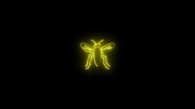 Neon Yellow Glowing Bee Insect Animation Neon Glow Flying Insect Robot Bee neon bee yellow neon glowing insect
