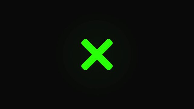 Neon green X symbol on black background crossing out rejection cancellation mark