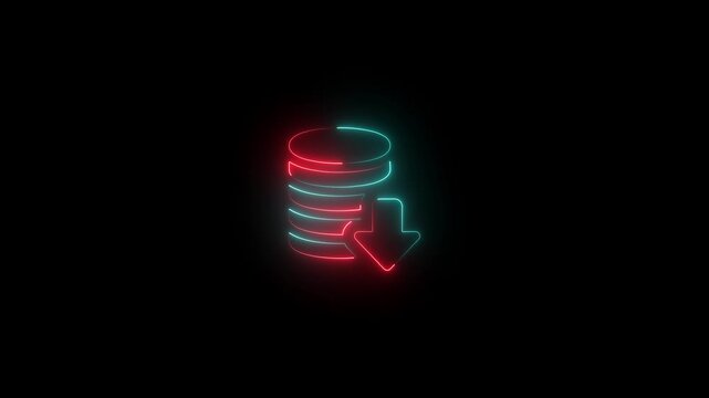 Neon Cloud Storage Download Red Blue Glowing Symbols on Black Background Technology Concept download neon sign