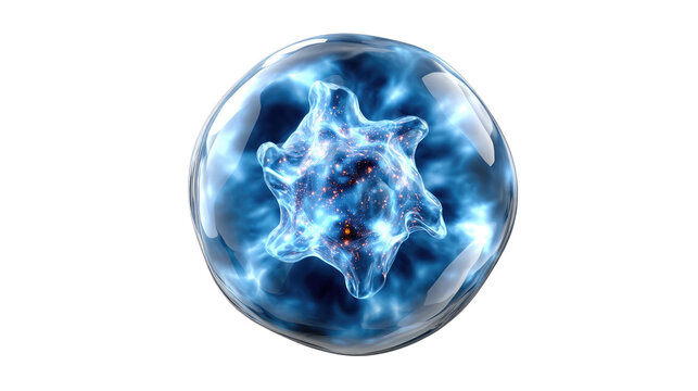 The Enigmatic Nucleus: A mesmerizing depiction of a biological cell, showcasing its intricate core in a burst of luminescent energy. 