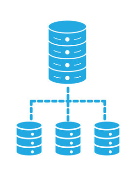 Distributed database server network icon with data flow architecture, minimal flat vector illustration for cloud computing and backend system storage.
