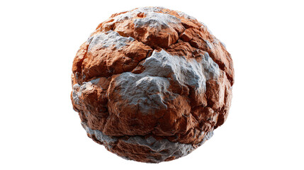 Fototapeta premium Textured Globe: A close-up view unveils a captivating, textured sphere, a harmonious blend of rugged earth tones and icy white accents, symbolizing the planet's diverse landscapes and climates.
