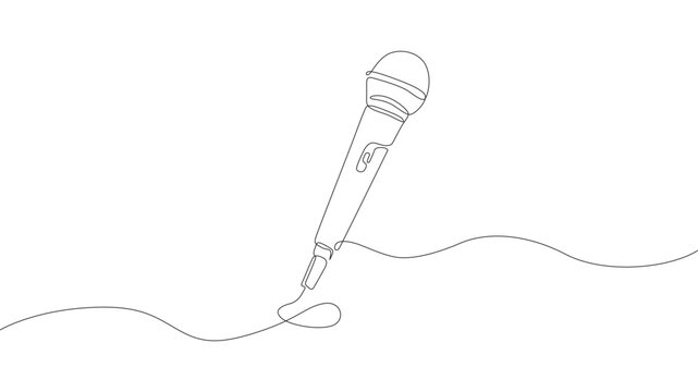Microphone in one continuous single line art drawing, Simple line microphone minimal line concept.drawing of single continuous line mic cable, vector illustration.