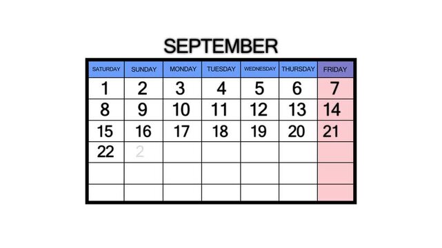 A clean and simple representation of the month of September displayed on a calendar grid with the first two weeks numbered and days of the week labeled in