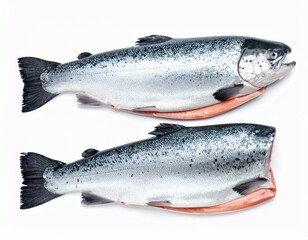 Fresh raw salmon red whole fish Isolated on white background, top view