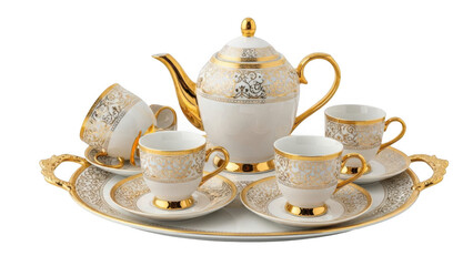 Fototapeta premium Elegant tea set with gold accents isolated on transparent background